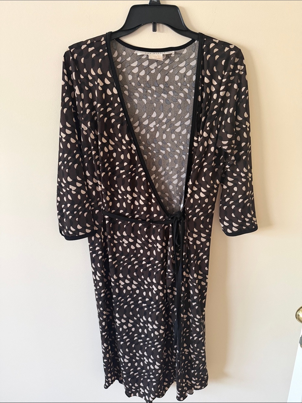Max Studio Black & Cream Printed Wrap Dress